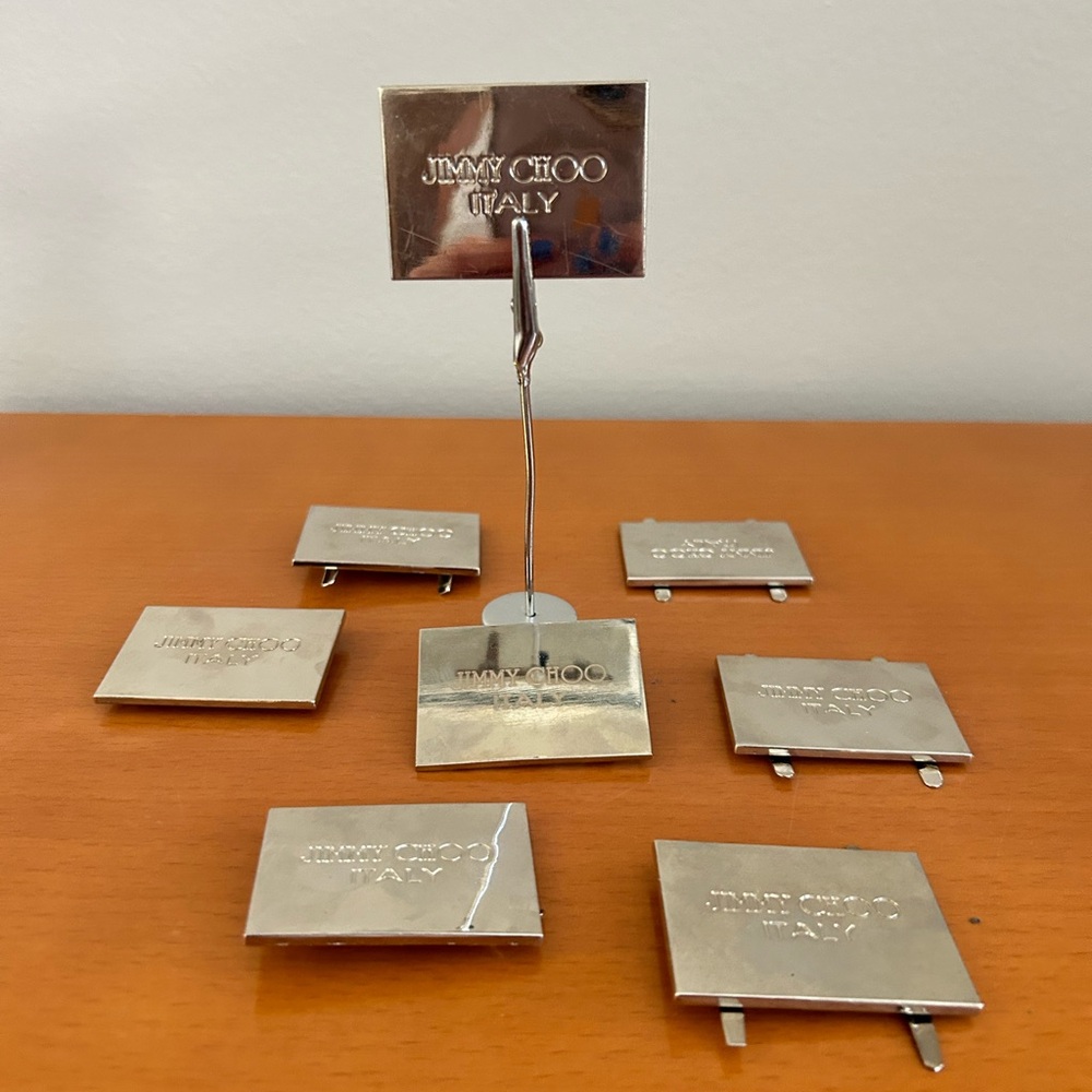 Jimmy choo silver replacement emblem tags measurements 2 x 1-1/4 inches